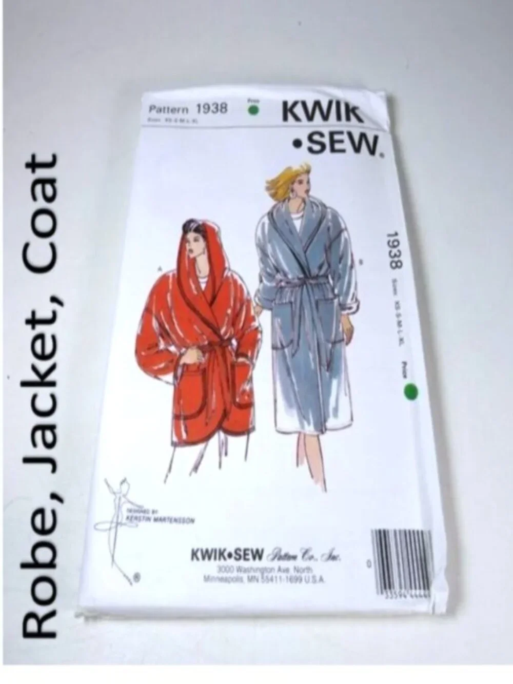 Vintage Kwik Sew 1938 | Misses' Wrap Coat & Jacket Pattern | XS-XL w&w/o hood